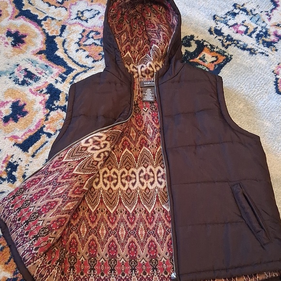 George Jackets & Blazers - George Brown Quilted Hooded Vest with Patterned Lining